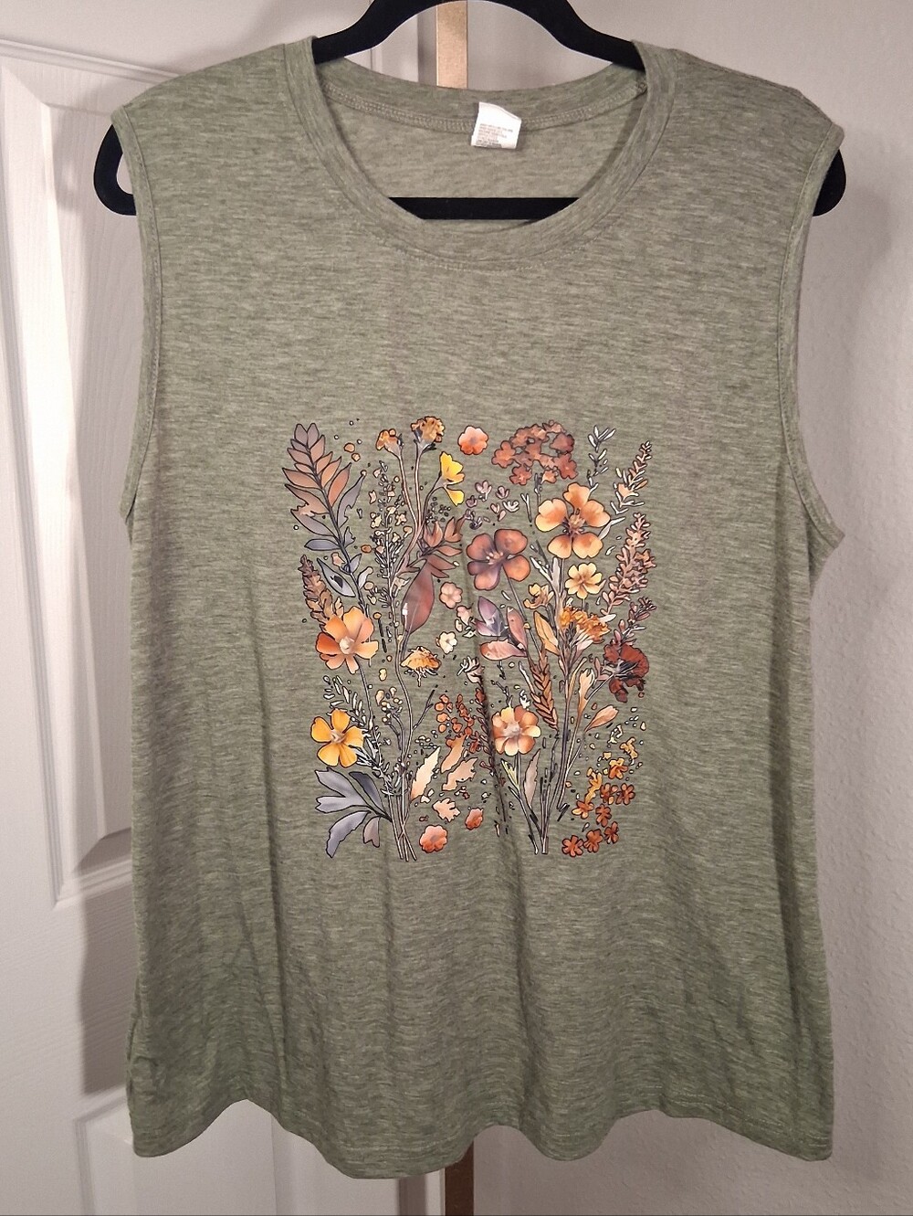 Ladies Floral Graphic Heather Green Tank Top XXL